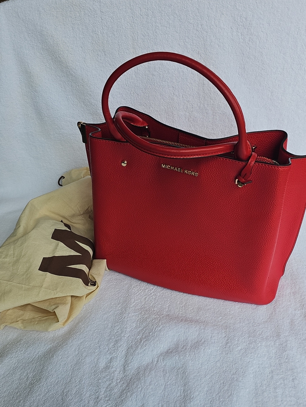Michael Kors Red Pebbled Leather Satchel Tote Bag Handbag